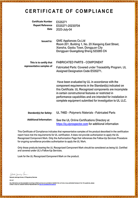 Certificate of Fabricated Parts-Component